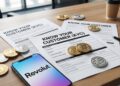 Papeles que dicen "Know your costumer (KYC)", con criptomonedas alrededor, y el logo de Revolut.