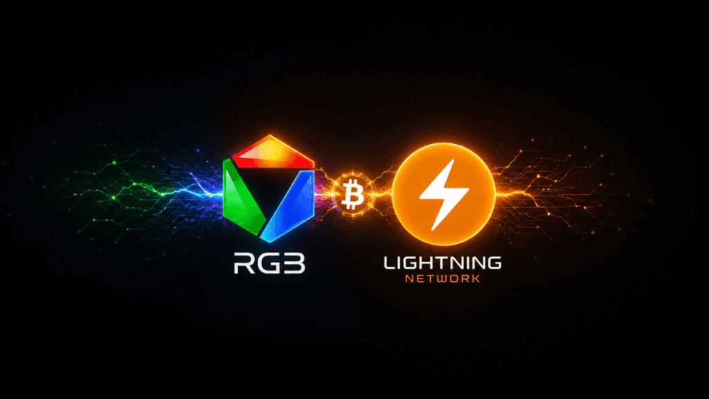Imagen que combina los logos de RGB y Lightning Network.