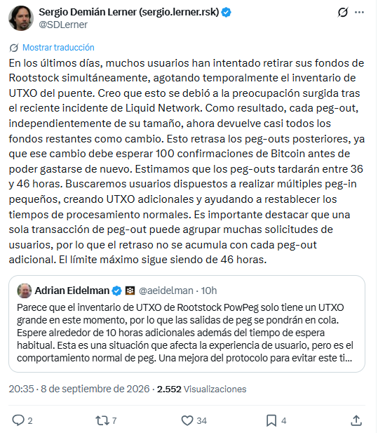 Aclaración de Sergio Lerner en X sobre las causas de la demora.