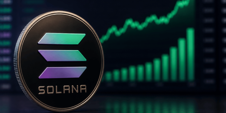 Moneda de solana. Gráfico verde ascendente.