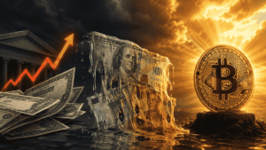 Imagen que simboliza: subida de rendimiento de bonos, devaluación del dinero fíat y subida de precio de bitcoin.