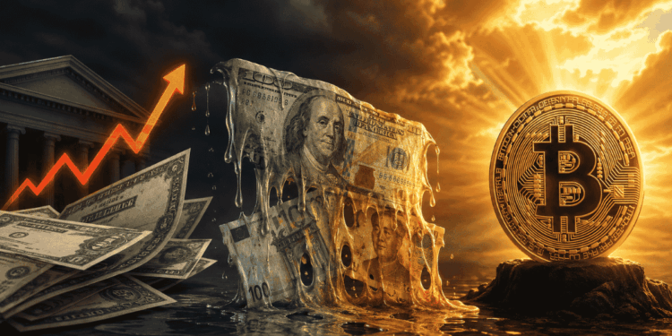 Imagen que simboliza: subida de rendimiento de bonos, devaluación del dinero fíat y subida de precio de bitcoin.
