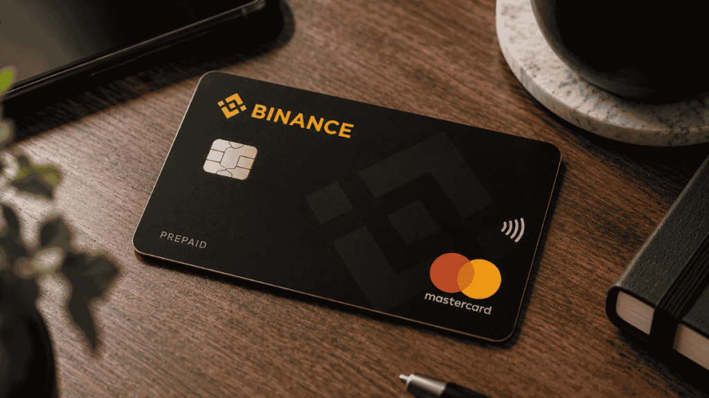 Tarjeta Binance sobre una mesa.