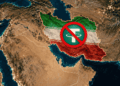 Mapa de Irán con el logo de USDT y el símbolo de "prohibido".