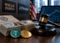 Dolares con la bandera de EE.UU de fondos y moneda de tether y bitfinex