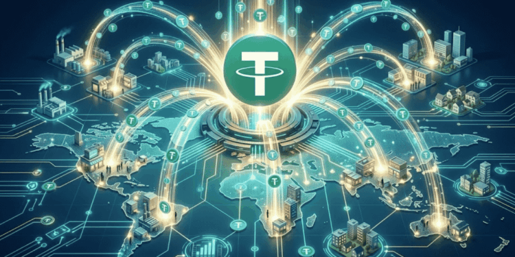 Imagen que simboliza el envío de USDT por parte de Tether hacia diversos países.