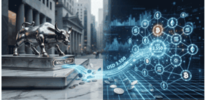 Logo del Wall Street inyectando capital a las principales criptomonedas.