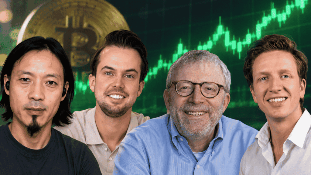 De izquierda a derecha: Willy Woo, Michaël van de Poppe, Peter Brandt y Ted Pillows.