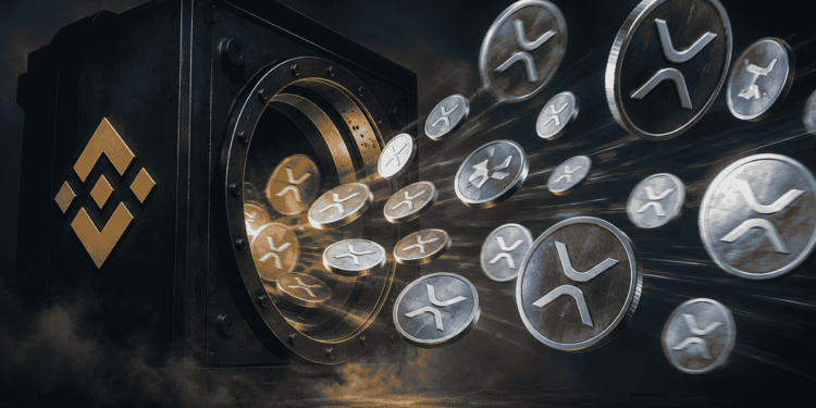Monedas de XRP saliendo de una bóveda con el logo de Binance.