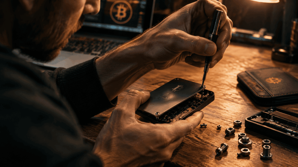 Una persona abriendo una wallet de Bitcoin.