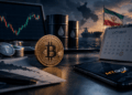 Monedas de bitcoin, estrecho de ormuz, petroleo