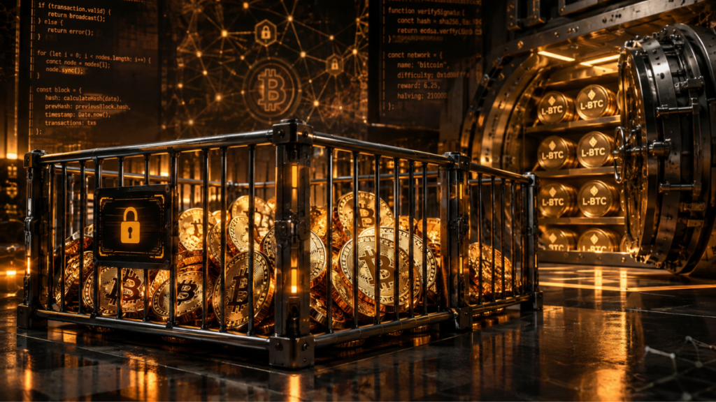 Liquid Network es una sidechain de Bitcoin que tiene su moneda nativa, L-BTC. Fuente: Imagen generada con Grok.
