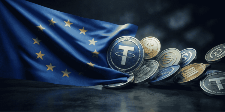 La bandera de la UE expulsando Stablecoins.