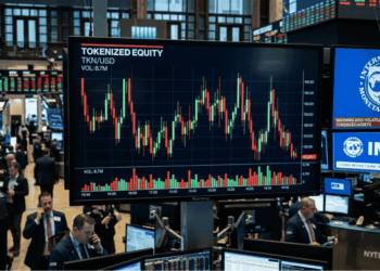 Unas pantallas con la volatilidad de las acciones tokenizadas en el mercado bursatil.