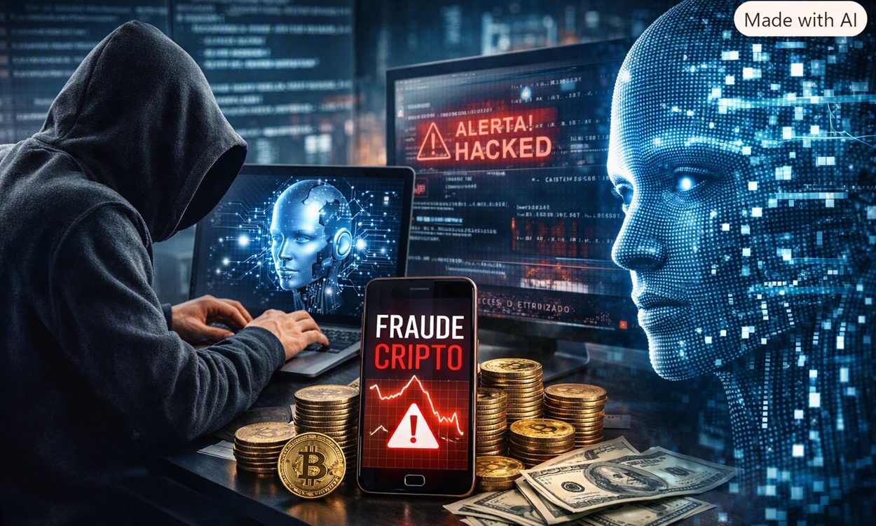 Hacker genera un rostro digital falso en una laptop.