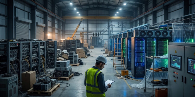 Una mirada al interior de una planta de minería de criptomonedas en plena transición hacia la inteligencia artificial, donde la masiva inversión en nuevos servidores de datos y el costoso desmantelamiento de equipos antiguos reflejan el difícil y complejo camino de las empresas tecnológicas por alcanzar la rentabilidad en la era de la IA.