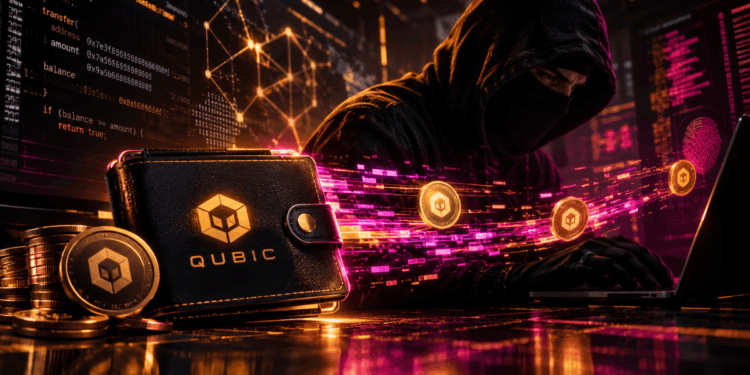 Hacker drenando criptomonedas QUBIC de una wallet de usuario.