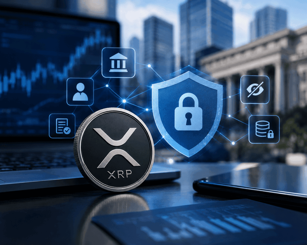 Moneda de Ripple sobre una computadora y un candado