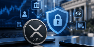Moneda de Ripple sobre una computadora y un candado