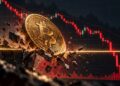 Una moneda física rompiendo piedras; de fondo, un gráfico de precios.