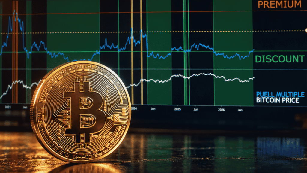 Moneda física de bitcoin y el indicador múltiplo de Puell.