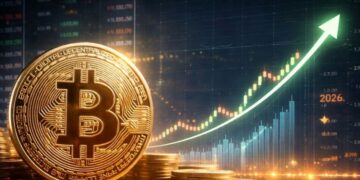 Moneda de bitcoin con gráfico de fondo.