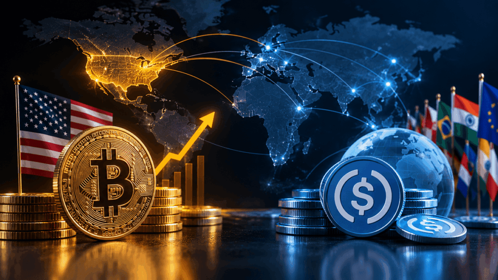 Bitcoin destaca en Estados Unidos, mientras las stablecoins vinculadas al dólar ganan terreno en el resto del mundo.