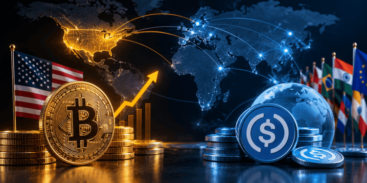 Bitcoin destaca en Estados Unidos, mientras las stablecoins vinculadas al dólar ganan terreno en el resto del mundo.