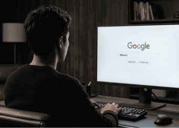 Un usuario buscando la palabra Bitcoin en Google.