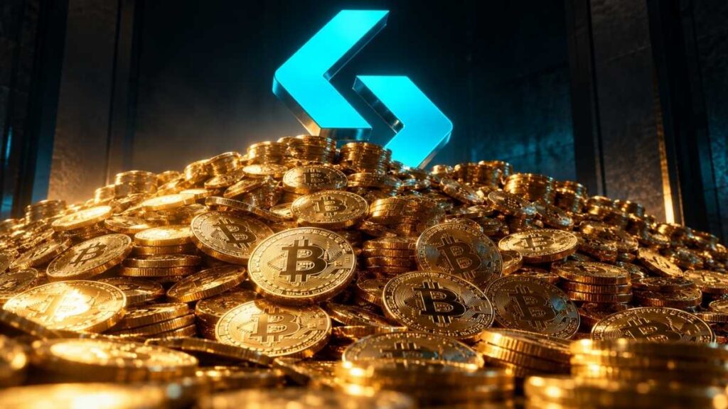 Montaña de bitcoin y el logo de bitget.