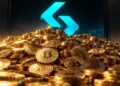 Montaña de bitcoin y el logo de bitget.