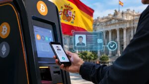 Cajero de criptomonedas y bitcoin con identificación de identidad digital en España.