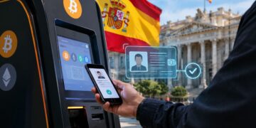 Cajero de criptomonedas y bitcoin con identificación de identidad digital en España.