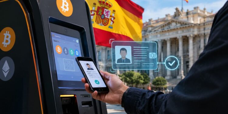 Cajero de criptomonedas y bitcoin con identificación de identidad digital en España.