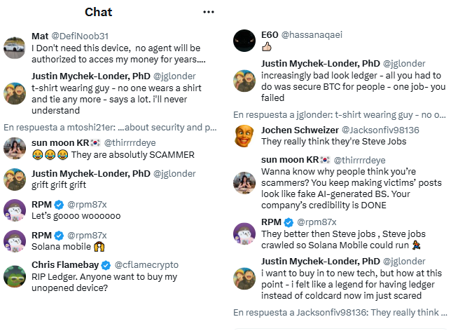 Comentarios de la comunidad durante la presentación de Ledger.