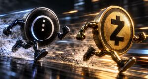 Una moneda física de midnight corriendo a una de zcash.