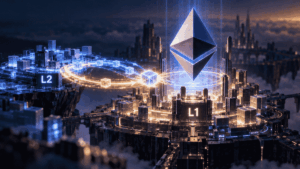 Imagen conceptual que simboliza el intercambio atómico entre L1 y L2 de Ethereum.