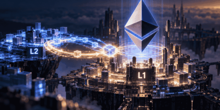 Imagen conceptual que simboliza el intercambio atómico entre L1 y L2 de Ethereum.