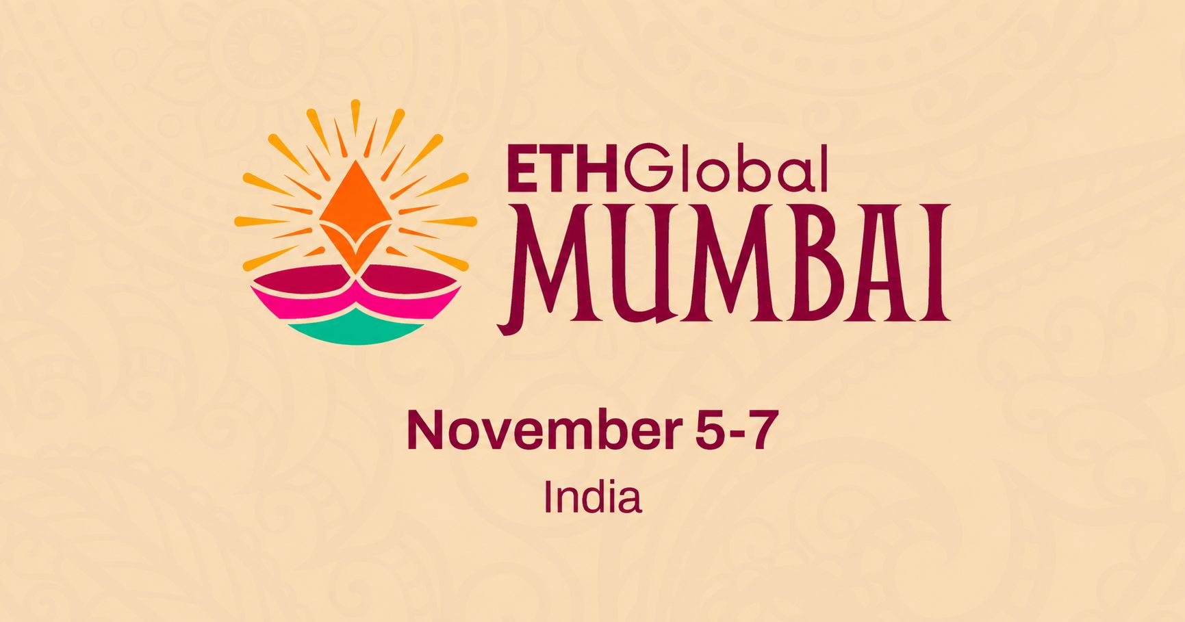 ETHGlobal Mumbai — 5 al 7 de noviembre de 2026, India (arte oficial del evento)