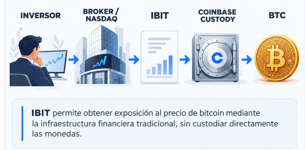 Imagen que refleja cómo es el funcionamiento del IBIT, el fondo cotizado en bolsa de bitcoin gestionado por BlackRock.