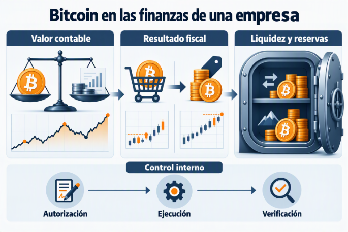 Infografía sobre las finanzas de una empresa cuando posee BTC.