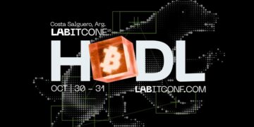 Arte oficial de LABITCONF 2026 con el lema HODL y un cubo naranja con el logo de bitcoin