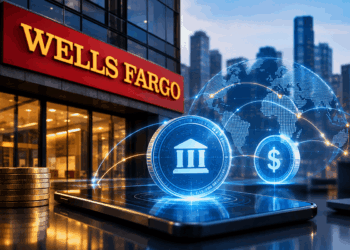 Imagen de wells fargo con una ciudad de fondos y moneda de stablecoin